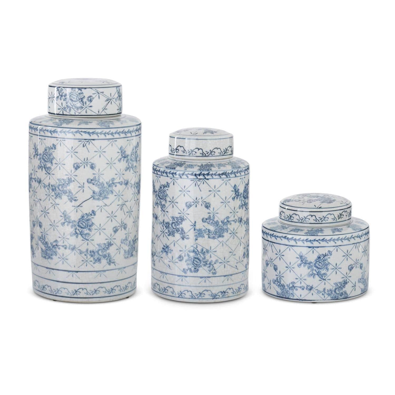 Blue & White Floral Ceramic Ginger Jar